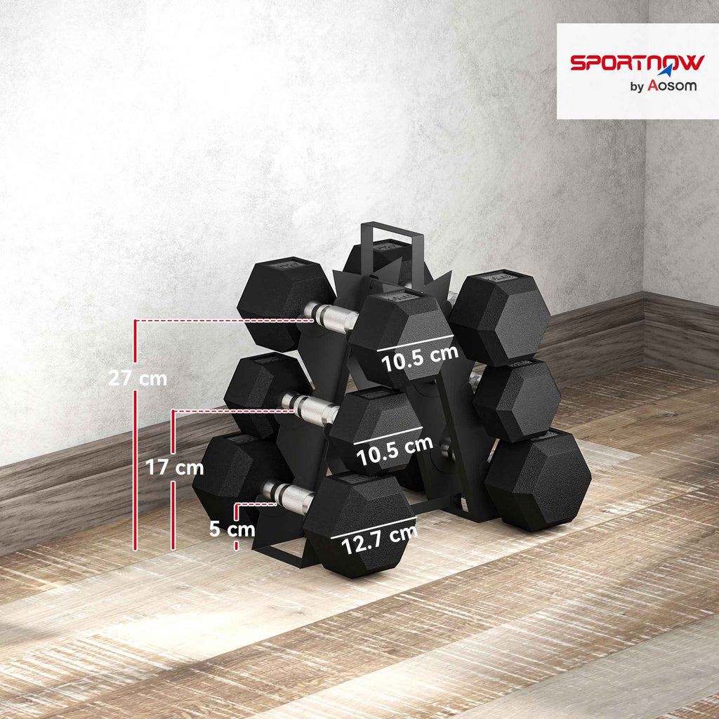 SPORTNOW Gym Dumbbell Set with Metal Stand and Non-Slip Grip, 2x4kg, 2x6kg, 2x8kg, Black