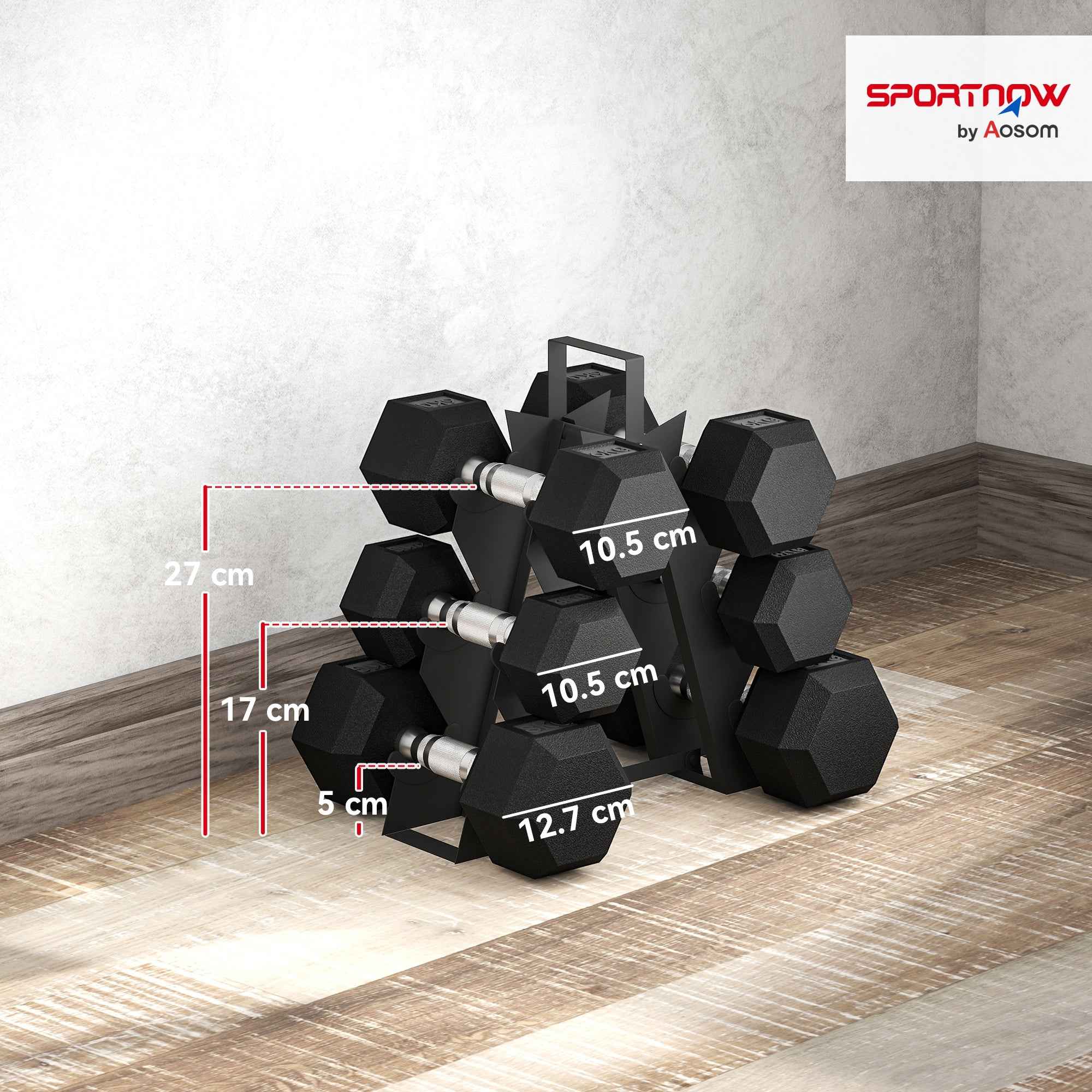 SPORTNOW Gym Dumbbell Set with Metal Stand and Non-Slip Grip, 2x4kg, 2x6kg, 2x8kg, Black