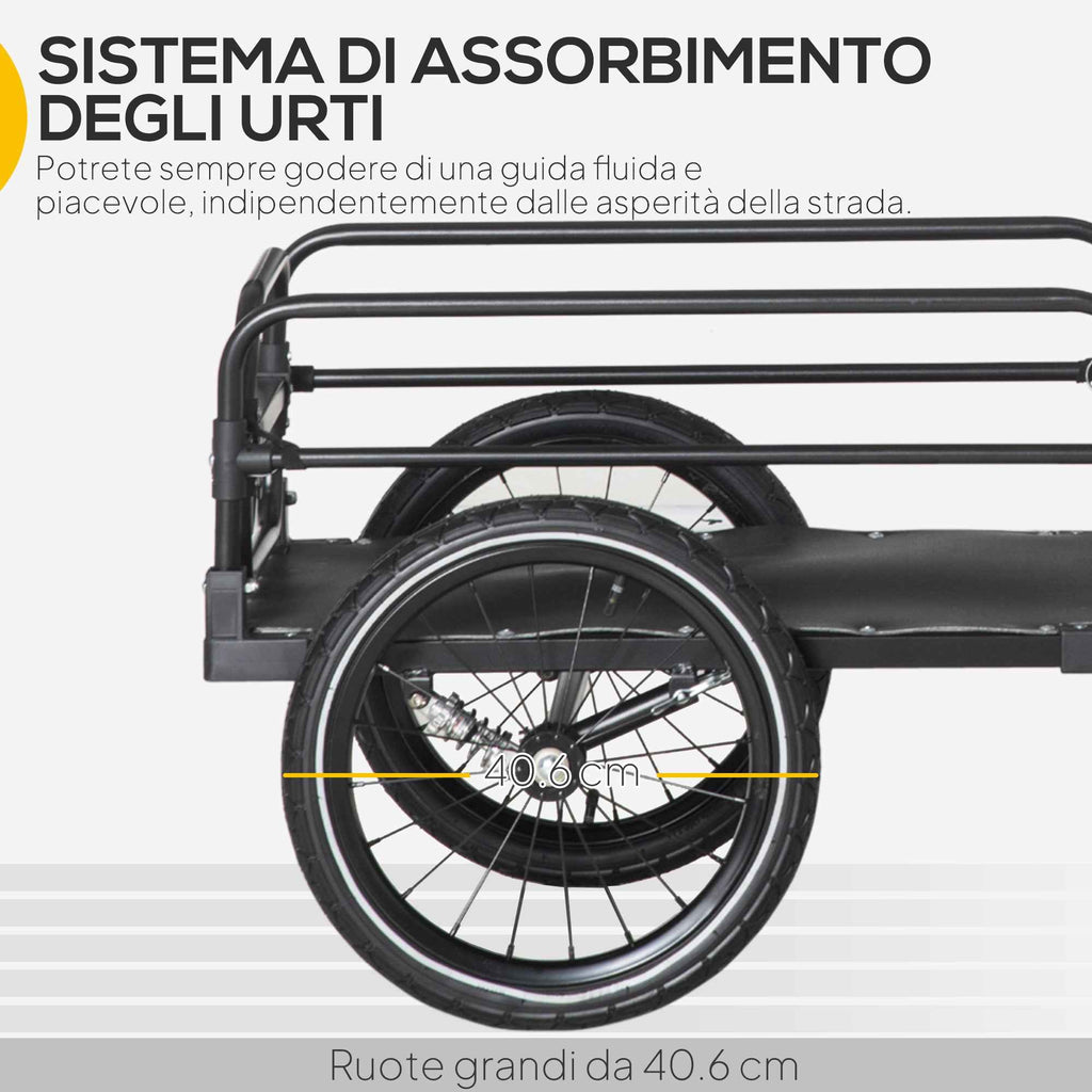 HOMCOM 70L Bike Cart with 2 x 16" Wheels, 2 Reflectors and Flag, Steel and PE, 125 x 64 x 53.5 cm, Black