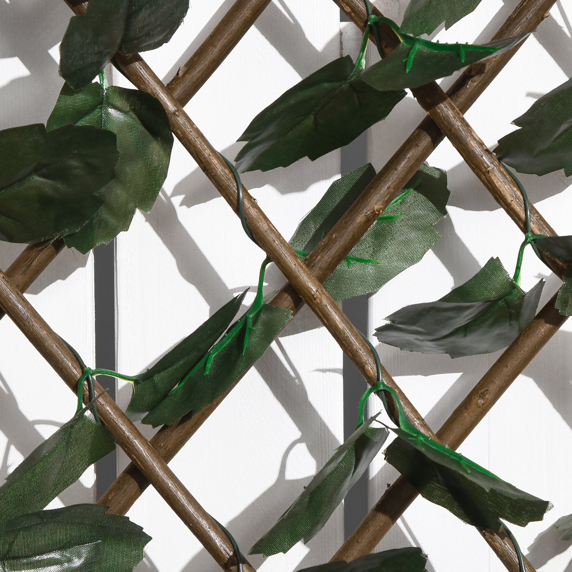 Artificial Hedge with 2 Sections of 356 Ivy Leaves, in Polyester and Rattan, 200x100 cm, Green and Brown