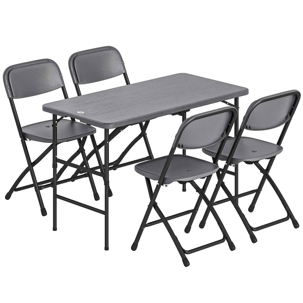 Outsunny Adjustable Garden Table and 4 Folding Chairs Set in Wood Effect HDPE, Dark Grey