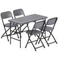 Outsunny Adjustable Garden Table and 4 Folding Chairs Set in Wood Effect HDPE, Dark Grey