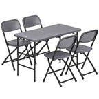 Outsunny Adjustable Garden Table and 4 Folding Chairs Set in Wood Effect HDPE, Dark Grey