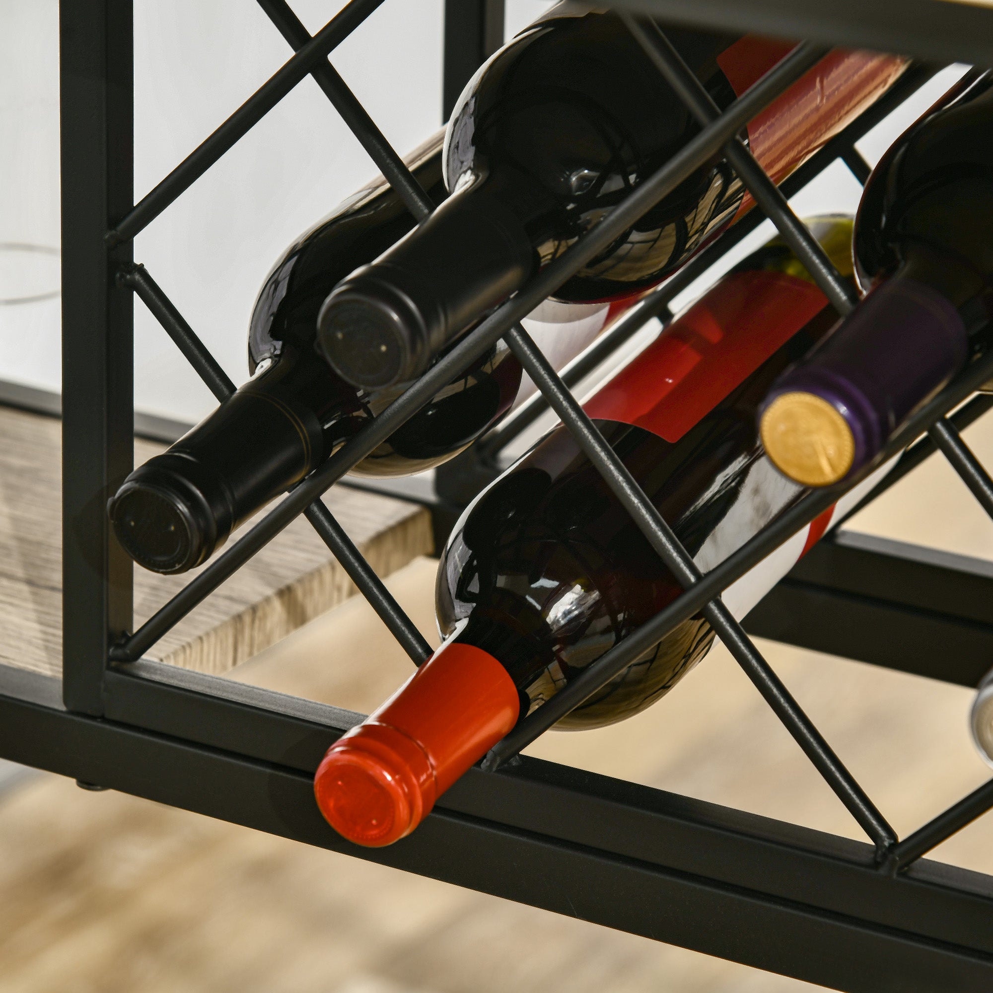 Industrial Bar Table for 10 Bottles in Chipboard and Steel, 120x60x91 cm, Black and Wood Color