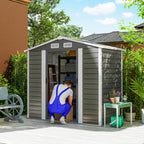 Metal Garden Shed with Sliding Doors and Padlock with Keys, 2.1x1.2x1.9m, Dark Grey