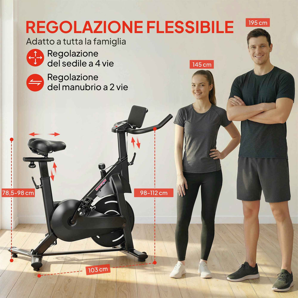 SPORTNOW Adjustable Magnetic Exercise Bike with LCD Display and Tablet Holder, Made of Steel and ABS, 103x49x98-112 cm, Black