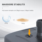 HDPE Garden Umbrella Base, Umbrella Base with Handle, Umbrella Stand with Ø38mm Poles, Fillable with 20kg of Water and 30kg of Sand, Black