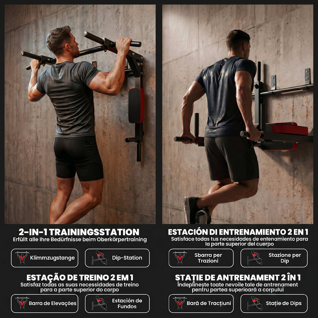 SPORTNOW 2-in-1 Wall Station, Pull-Ups and Dips, 200 kg, Red