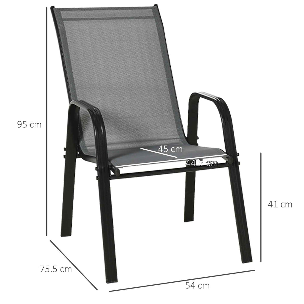 Outsunny Set of 4 Stackable Space-Saving Garden Chairs with Metal Armrests and Mesh Fabric, Grey
