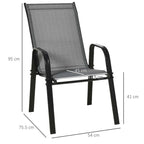 Outsunny Set of 4 Stackable Space-Saving Garden Chairs with Metal Armrests and Mesh Fabric, Grey