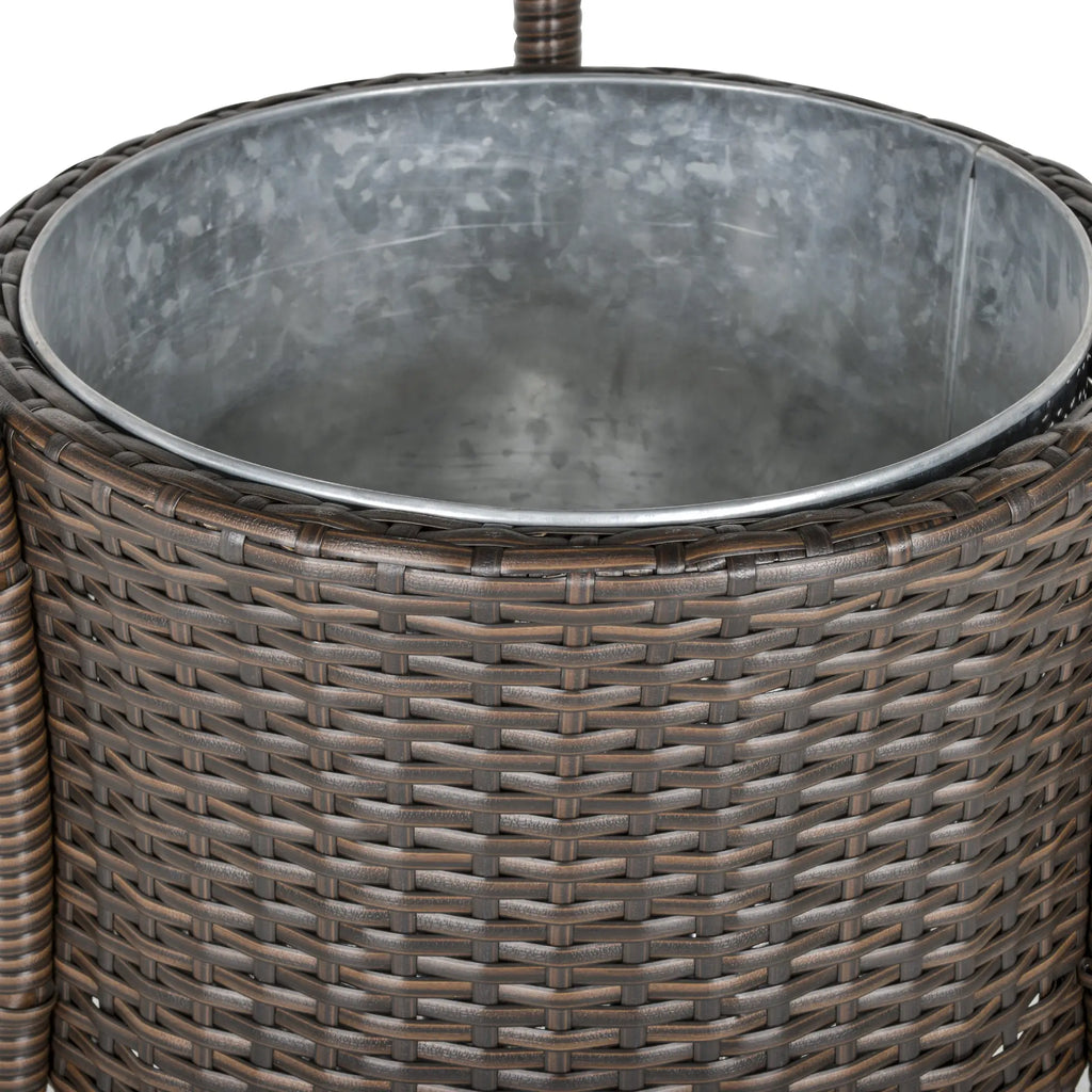 BUDAPEST |  5 Piece Garden Table and 4 High Chairs Set in Synthetic Rattan with Ice Bucket, Brown - Borge' Group Limited