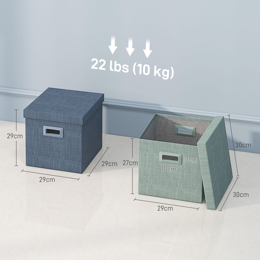 Set of 4 Fabric Closet Storage Boxes with Lids and Foldable 30x30x29cm, Blue, Cream, Green and Light Grey