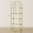 5-Tier Arched Storage Shelf in Steel and Tempered Glass, 60x30x175 cm, Gold