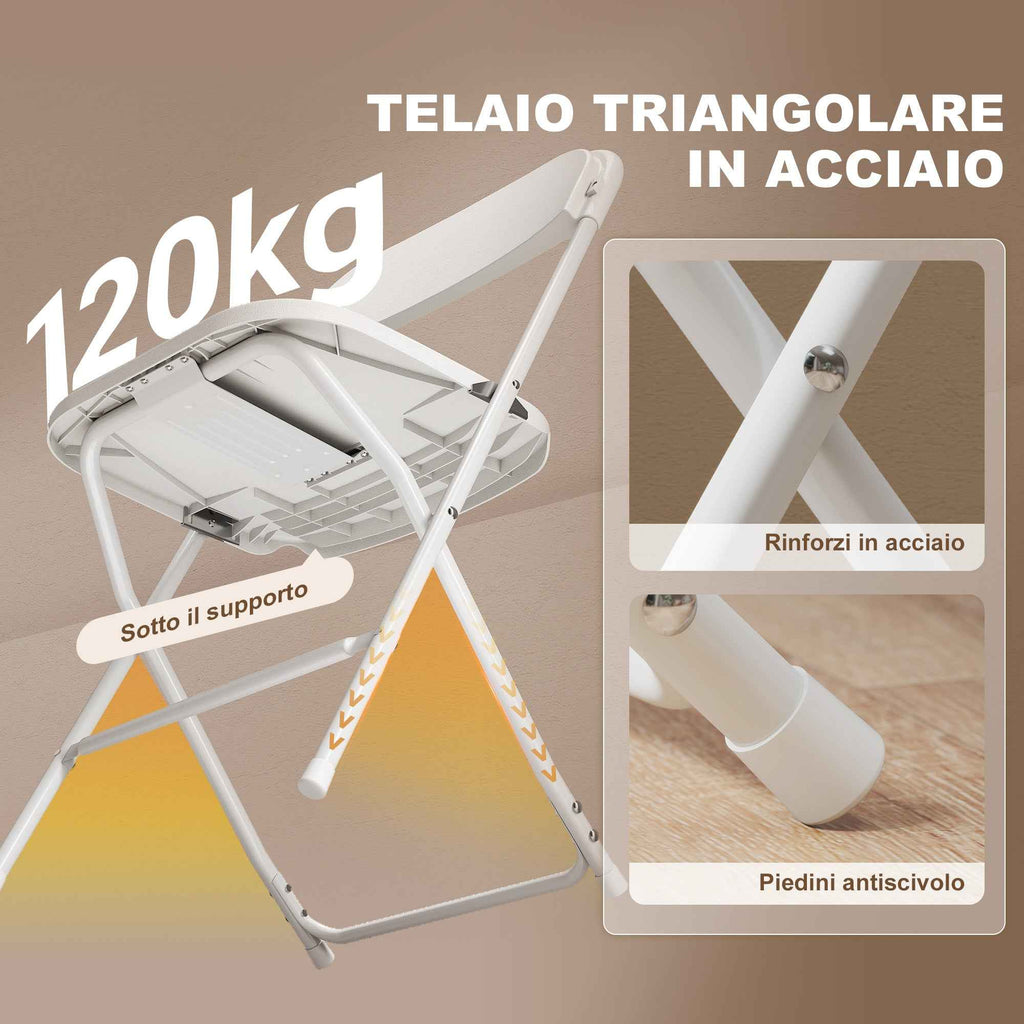 HOMCOM Set of 4 Folding Chairs with Drainage Holes in Plastic and Metal, 45x49x79.5 cm, White