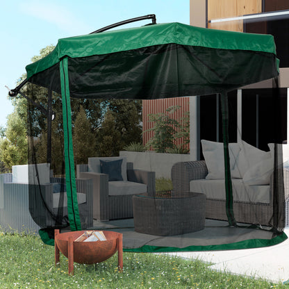 Outsunny Garden Umbrella 3x3 m with Mosquito Net, Crank Opening and Cross Base, Green - Borgè