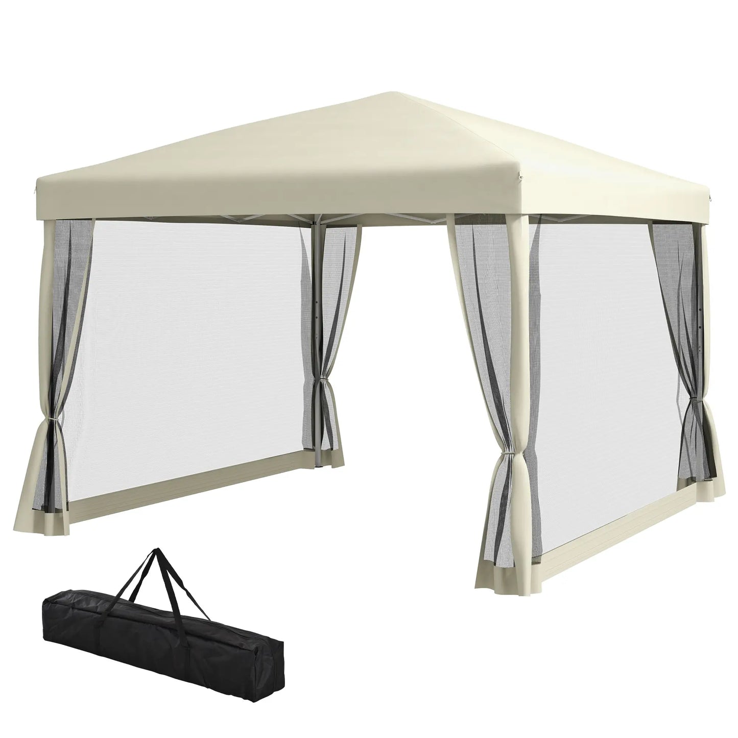 3x3m Garden Gazebo with Mosquito Net, Steel and Oxford Fabric, Khaki