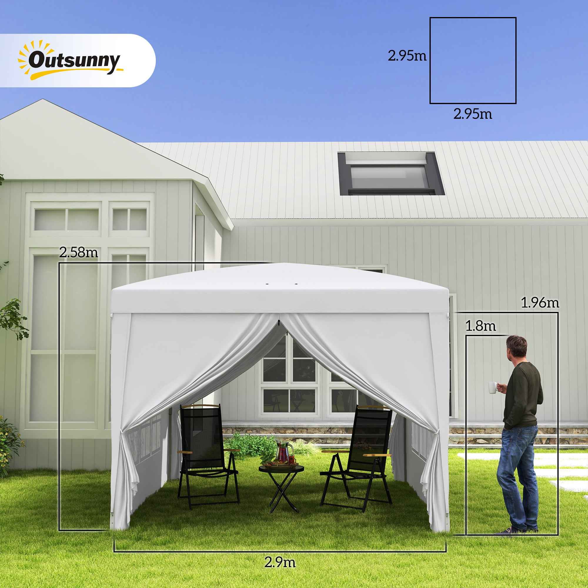 Outsunny 3x3m Folding and Waterproof Gazebo with Side Panels, Steel and Oxford Fabric, White