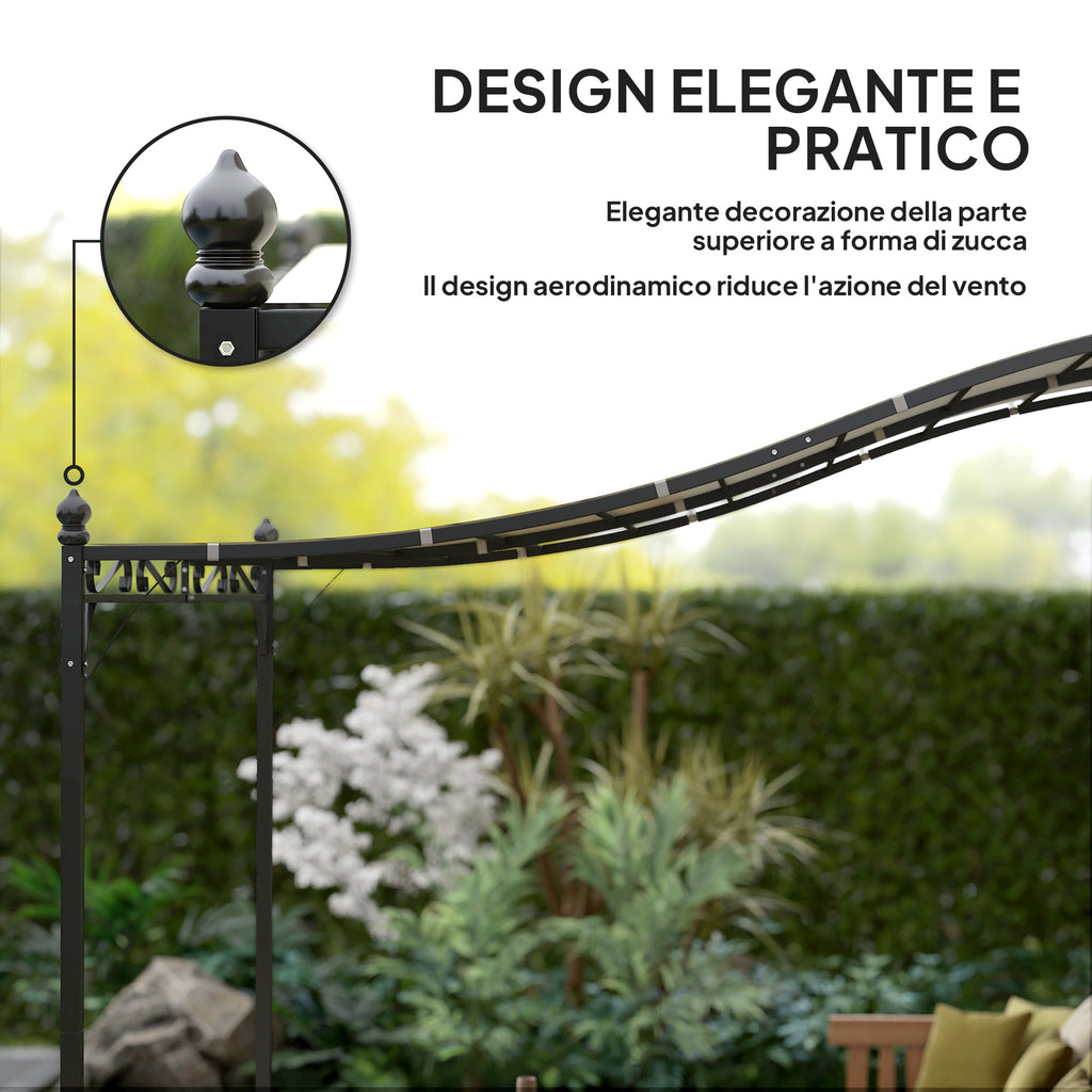 Curved Pergola with 16 Drainage Holes, Metal and Polyester, 248x298x200/250 cm, Cream White