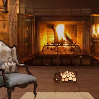 Steel Log Cart with 2 Wheels for Indoor and Outdoor Use, 77x42x105 cm, Black