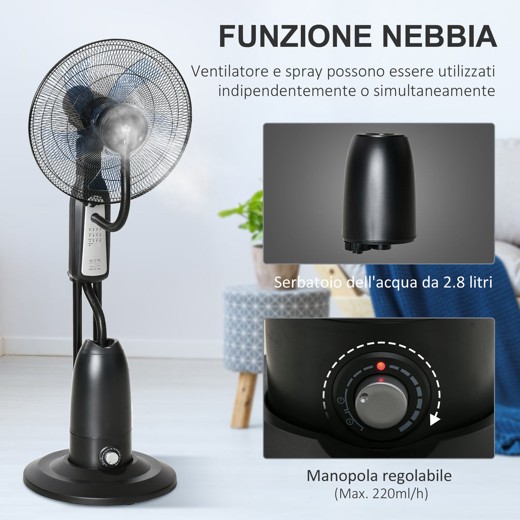 70° Oscillating Misting Fan and Dehumidifier with 3 Modes, Remote Control and 7.5h Timer, 2.8L Tank, 90W, Ф44.5cm x 120cm