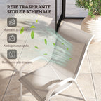 Outsunny Set of 4 Stackable Garden Chairs with Curved Armrests, Steel and Breathable Fabric, 54x71x93 cm, Grey and White
