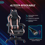 Reclining Gaming Chair with Footrest and Cushions, Faux Leather and Sponge, 65x62x116-124 cm, Pink and Black