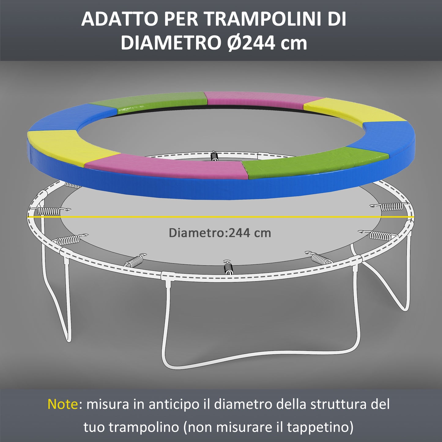 Trampoline Cover Ø244x30 cm Foldable and Portable, in Plastic, PE and Foam, Multicolor