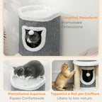Cat Scratching Tree, 76 cm Tall, with Houses, Bed, Balls and Sisal Posts, Grey