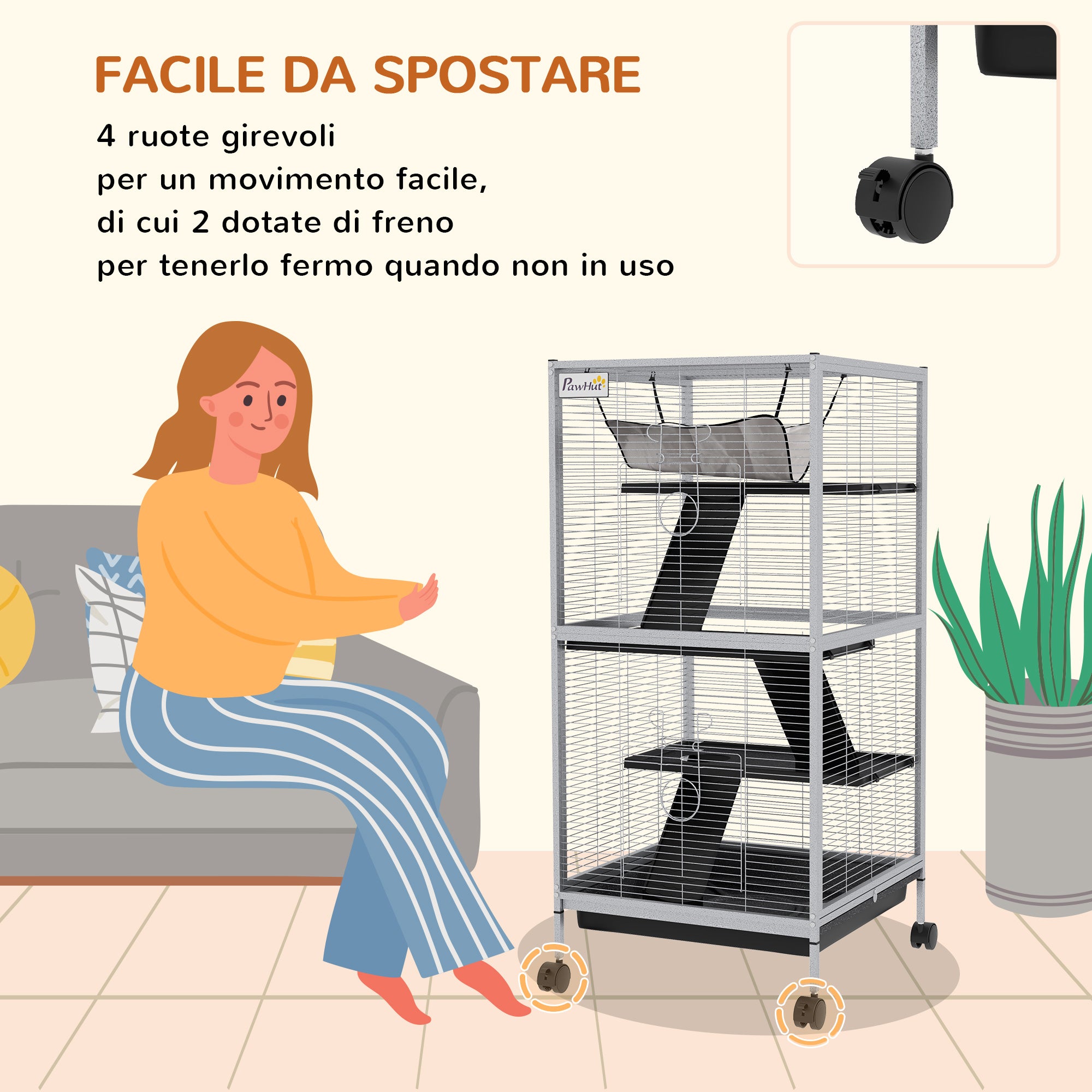 Steel Guinea Pig and Chinchilla Cage with 3 Levels, Wheels and Removable Tray, Light Grey