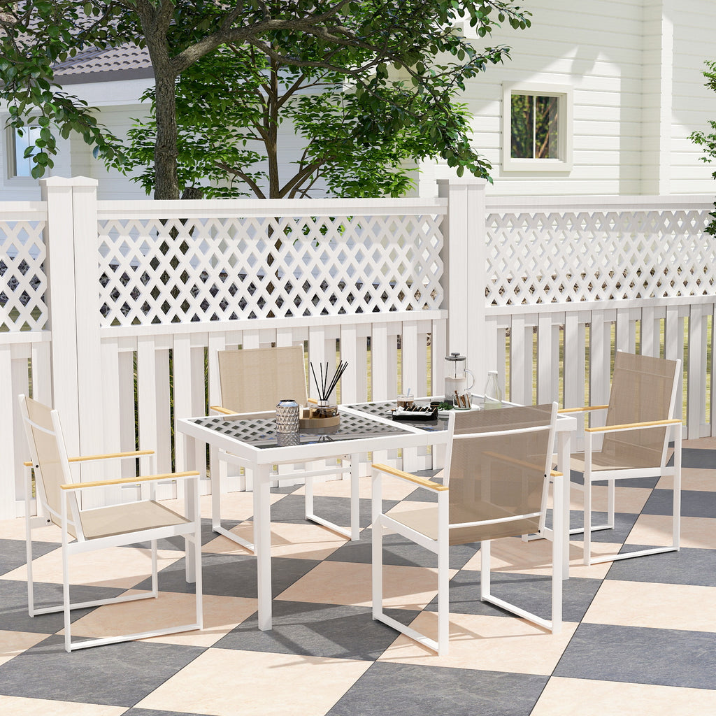 Rectangular Glass Dining Table and 4 Armchairs Garden Set, Multicolor