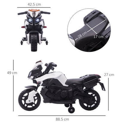 6V Electric Motorcycle for Children 18-48 Months with Headlights and Horn, in PP and Metal, 88.5x42.5x49 cm, White