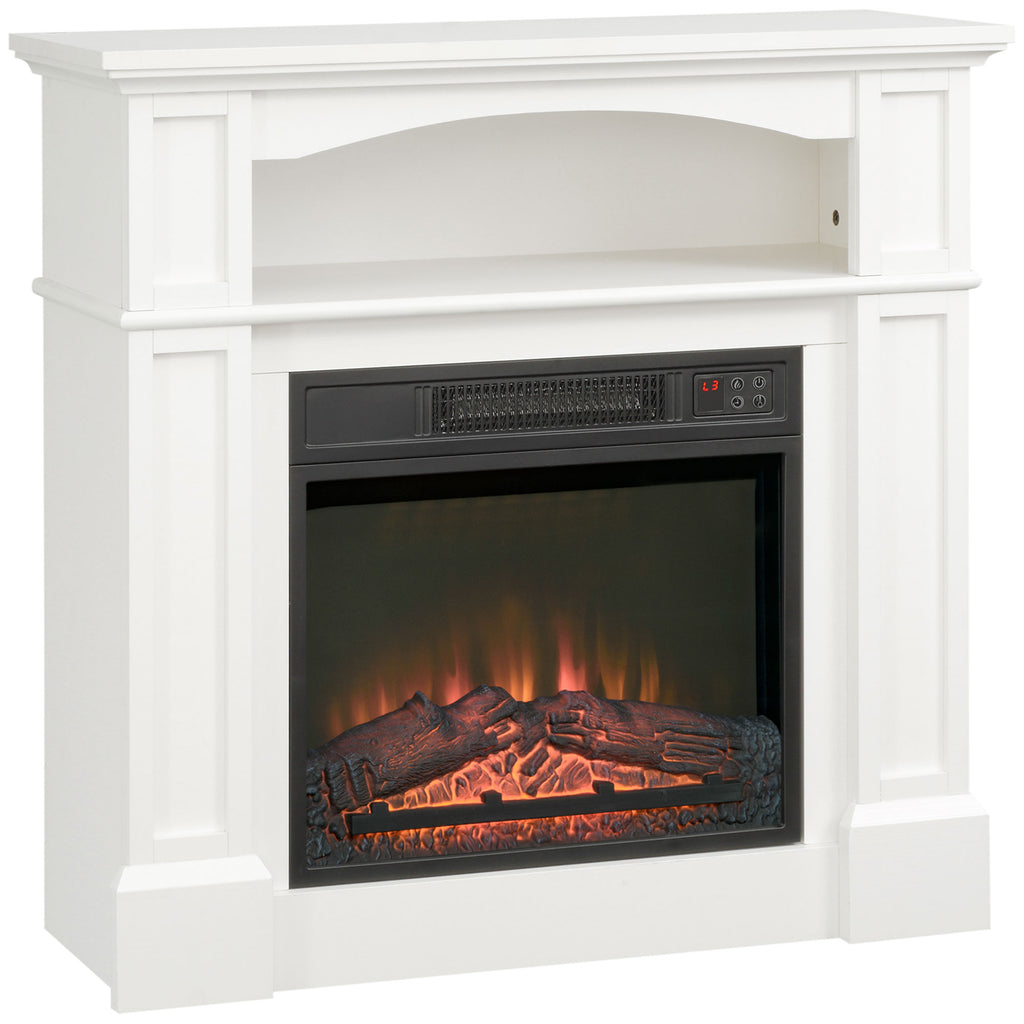 1800W Electric Fireplace with Adjustable LED Flame Effect, Remote Control, Timer and Integrated Shelf, White