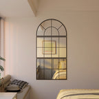 Arched Window Style Wall Mirror for Bedroom and Entrance, 76x43cm, Black