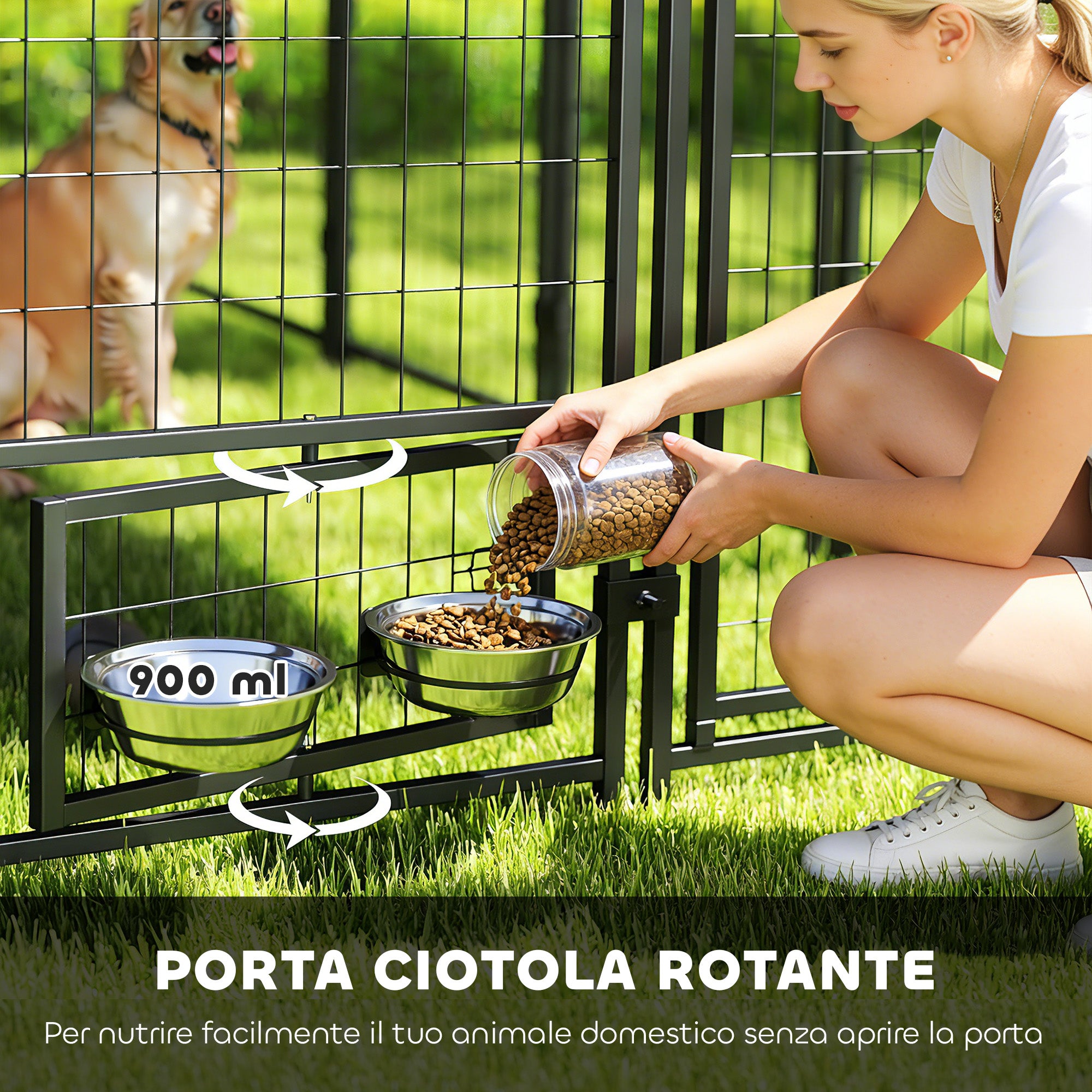 PawHut Outdoor Steel Dog Playpen with Oxford Fabric Roof, Anti-UV, Waterproof, 2 Bowls, Green