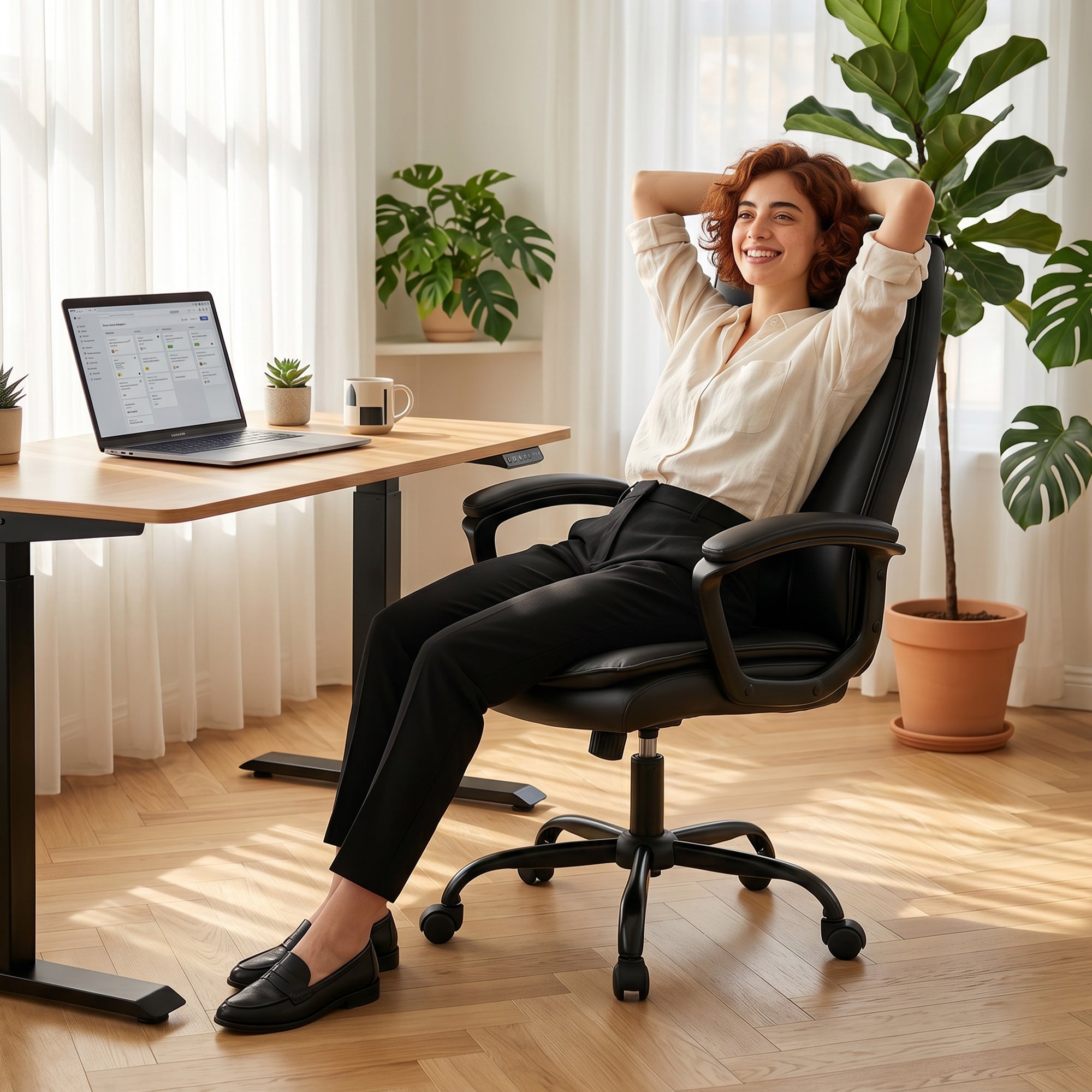 HOMCOM PU Leather Swivel Office Chair, Rocking Function, High Back, Adjustable Height, 120kg Capacity, Black