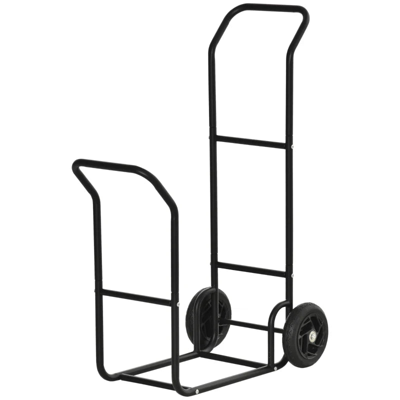 Steel Log Cart with 2 Wheels for Indoor and Outdoor Use, 77x42x105 cm, Black