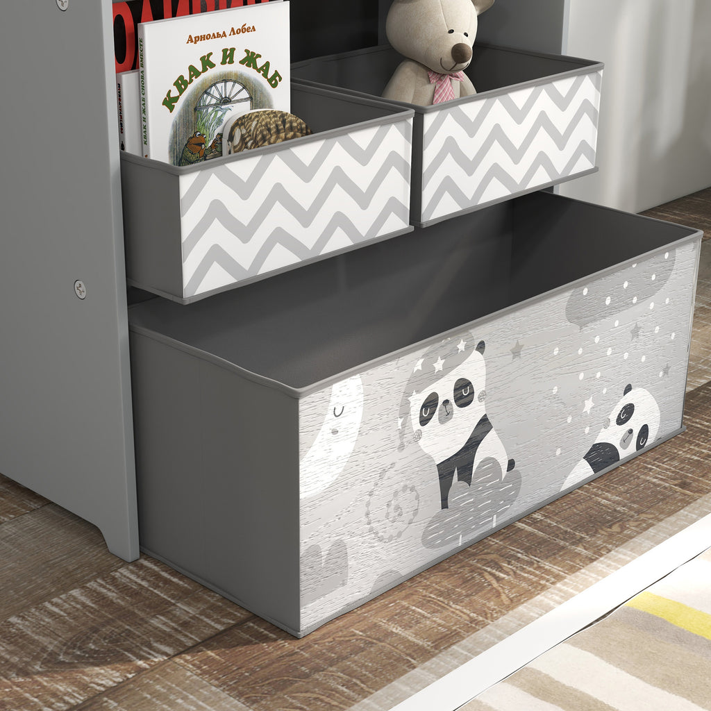 Children's Toy Storage Unit with 6 Removable Fabric Bins, 63x30x66cm, Grey