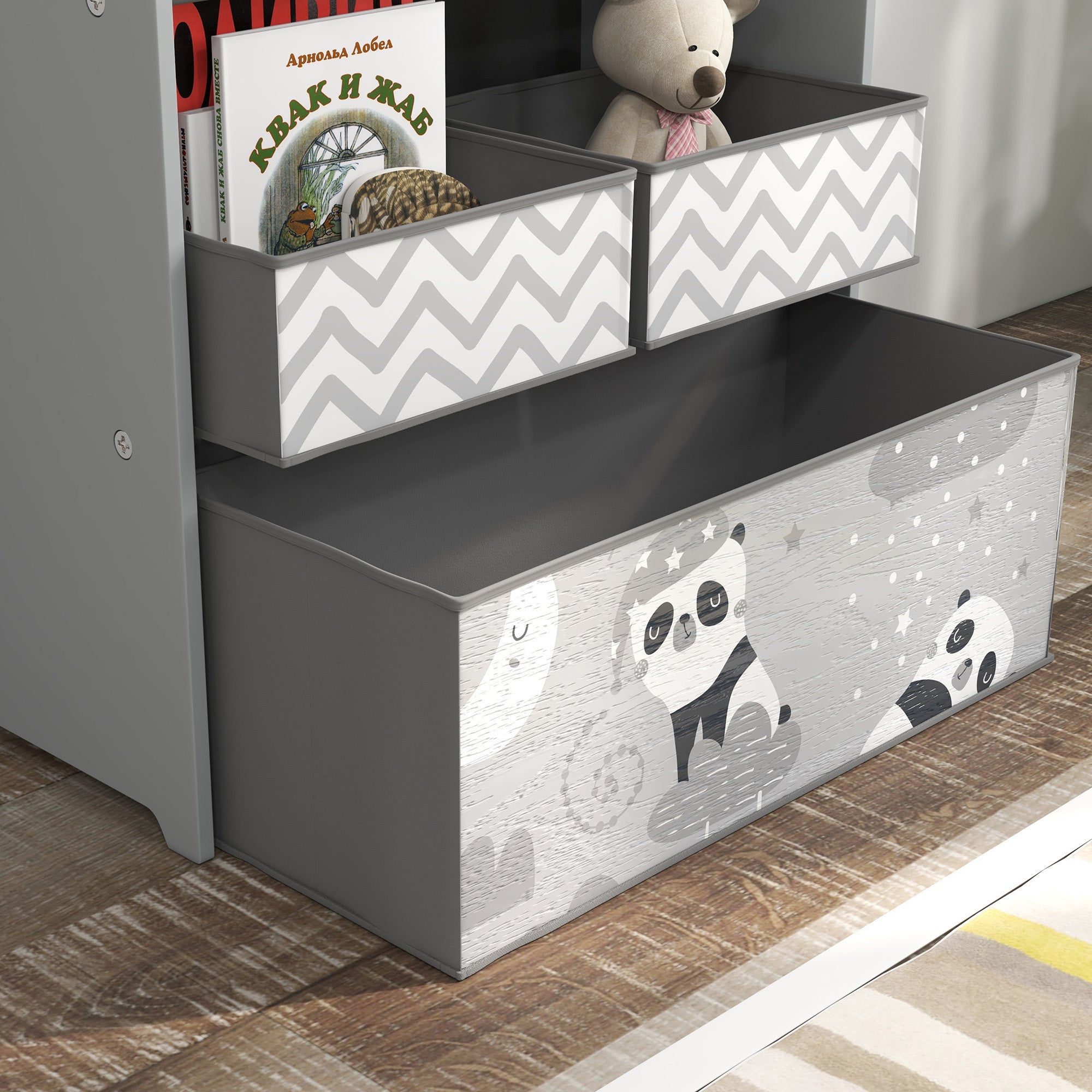 Children's Toy Storage Unit with 6 Removable Fabric Bins, 63x30x66cm, Grey
