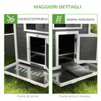 PawHut Outdoor Wooden Chicken Coop with 2 Brooding Nests, Removable Tray and Asphalt Roof, Grey