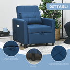 Single Reclining Armchair Bed on 3 Levels with Extra Cushion, 69x82x85cm, Blue