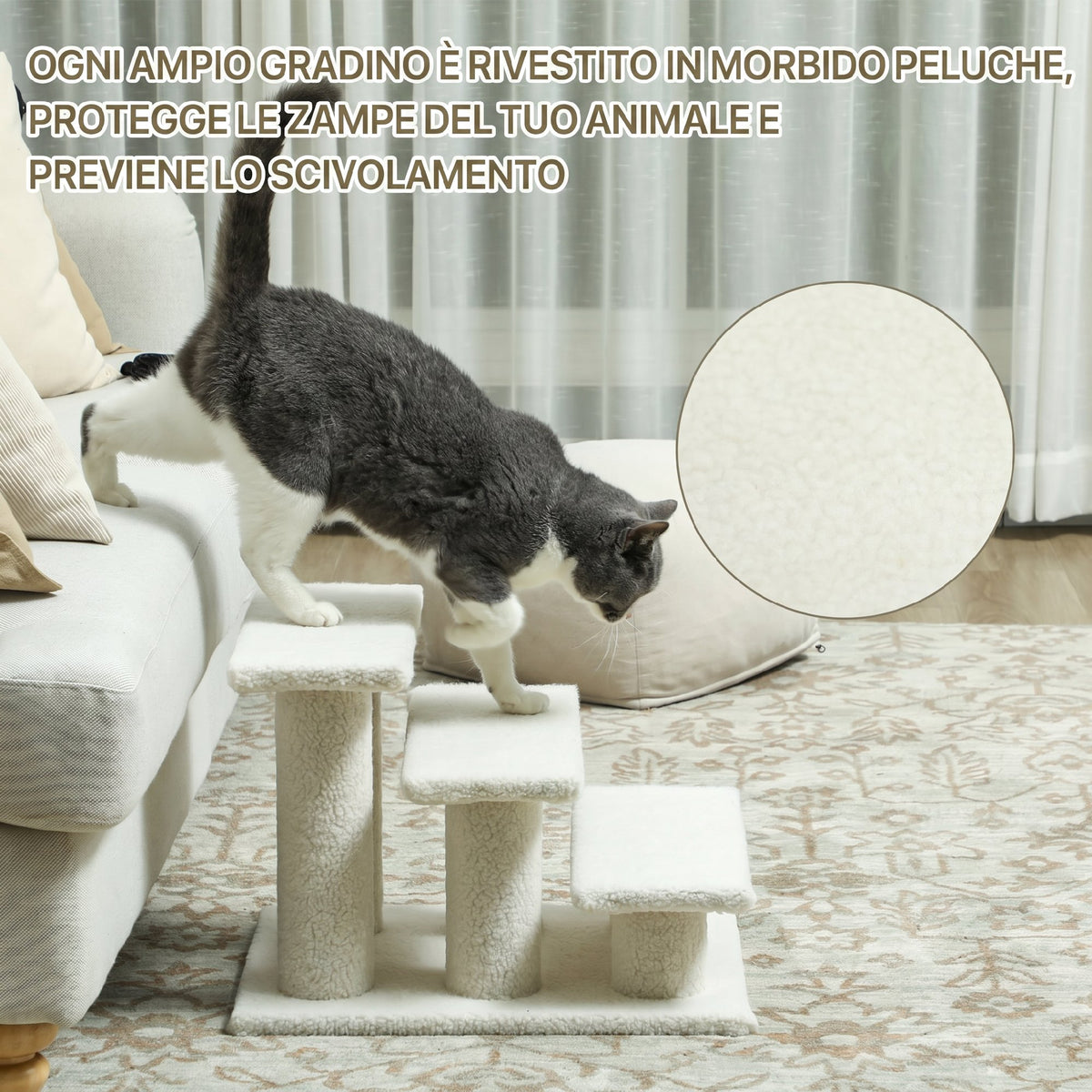 PawHut 3-Step Plush Dog and Cat Ladder, 45x35x34 cm, Beige