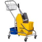 Cleaning Trolley with Wringer, 25L Bucket and Plastic Shelf, in PP and Metal, 72x49.5x95 cm, Blue and Yellow
