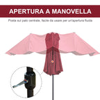 Double Garden Umbrella with Crank Opening, in Steel and Polyester, 460x270x240 cm, Red - Borge' Group Limited