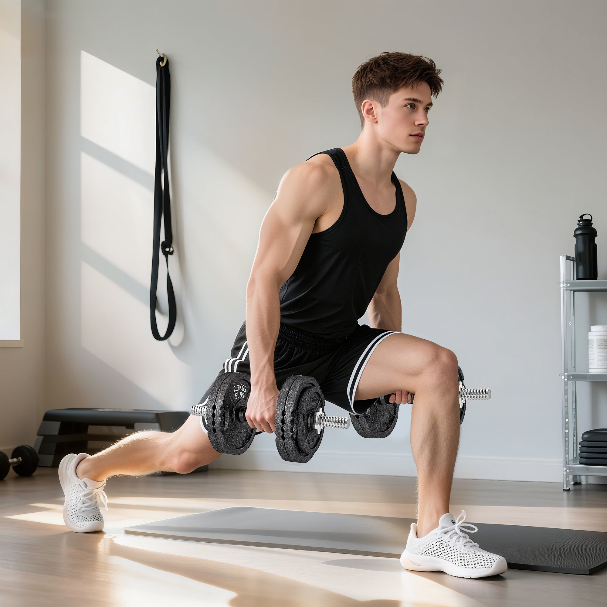 2-in-1 42 kg Gym Weights with 14 Discs, Barbell and Dumbbells, Steel, 180x24x24 cm, Black