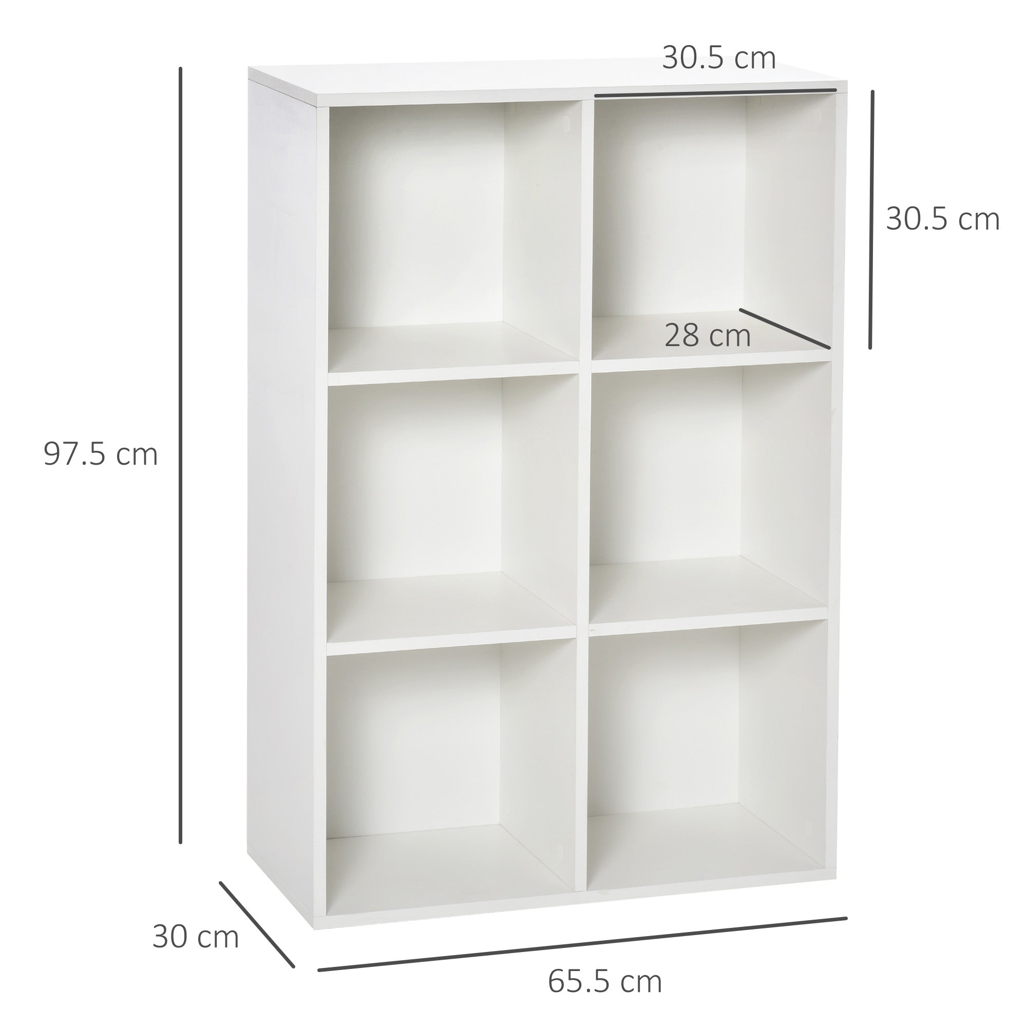 Modern 6-Cube Wooden Bookcase, 65.5x30x97.5 cm, White