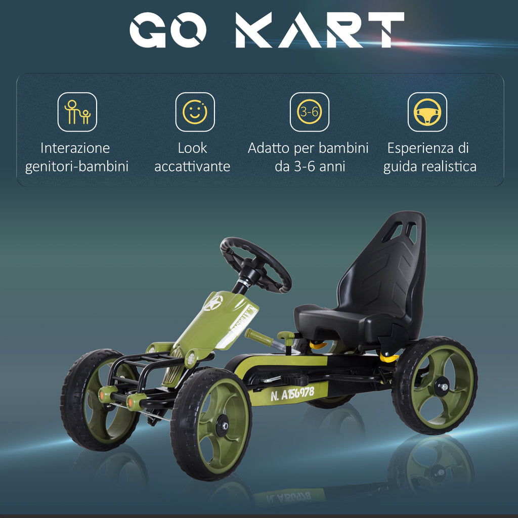 Pedal Go Kart for Kids 3-6 Years Old with Adjustable Seat and Handbrake, Green