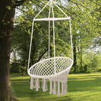 Hammock Swing Chair in Wood and Cotton Rope, Beige, 80x140 cm