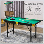 SPORTNOW Height-Adjustable Pool Table with Accessories, MDF and Steel, 140x63x55-75 cm, Green