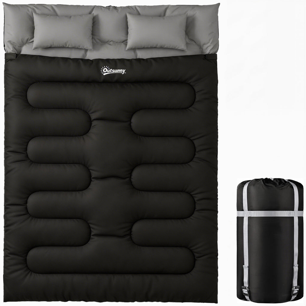 Outsunny Double Sleeping Bag for 2 Adults with Pillows, 230x165 cm, Black