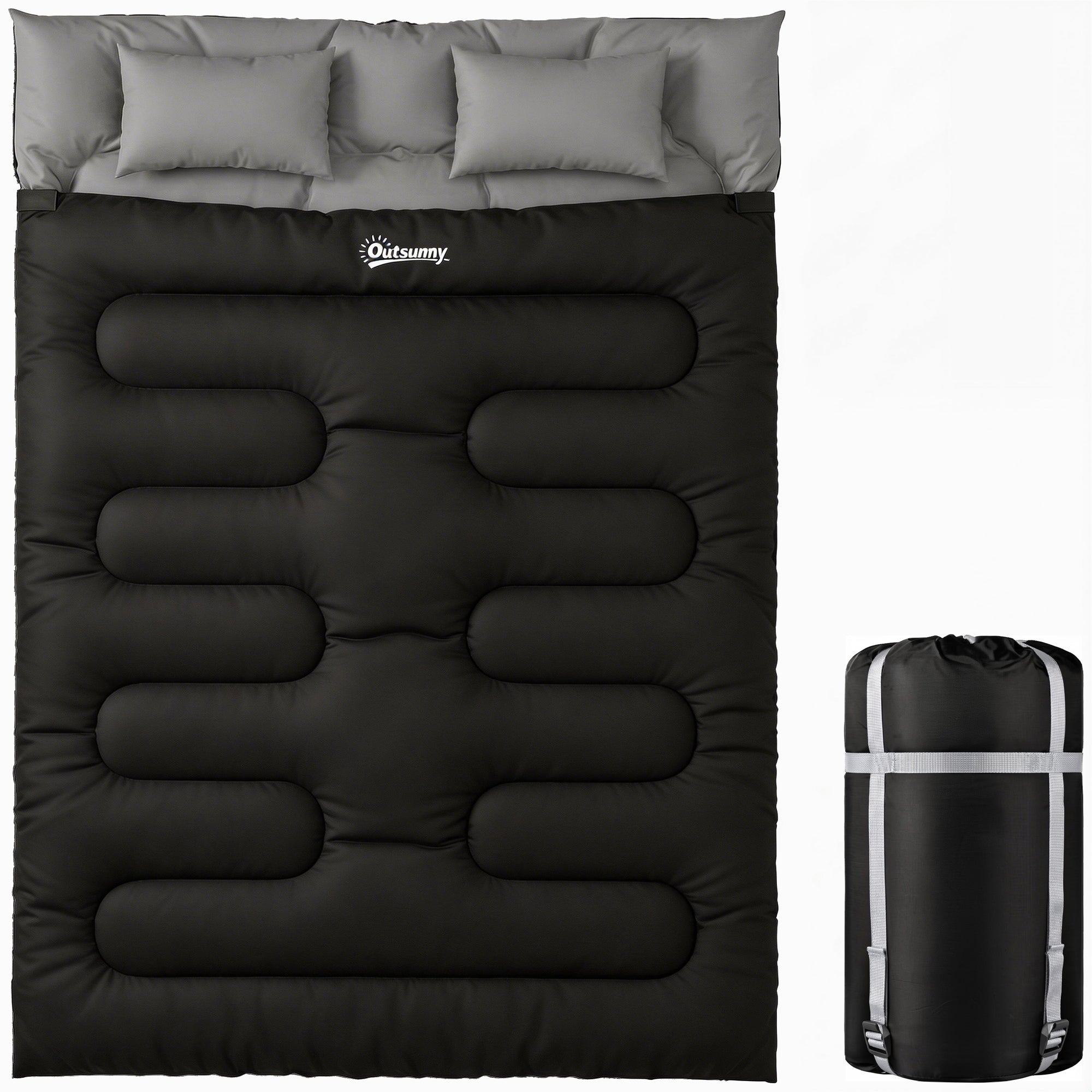 Outsunny Double Sleeping Bag for 2 Adults with Pillows, 230x165 cm, Black